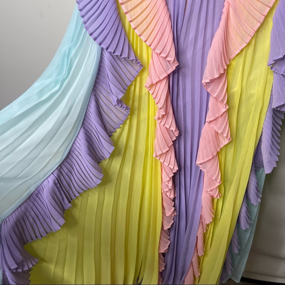 Pastel Multi-Color Pleated Ruffle Maxi Skirt - Picture 6 of 8